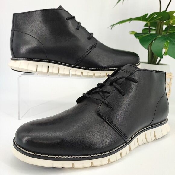 Cole Haan Men’s ZeroGrand Chukka Black Grain Leather Boots Size 9 - Picture 1 of 9